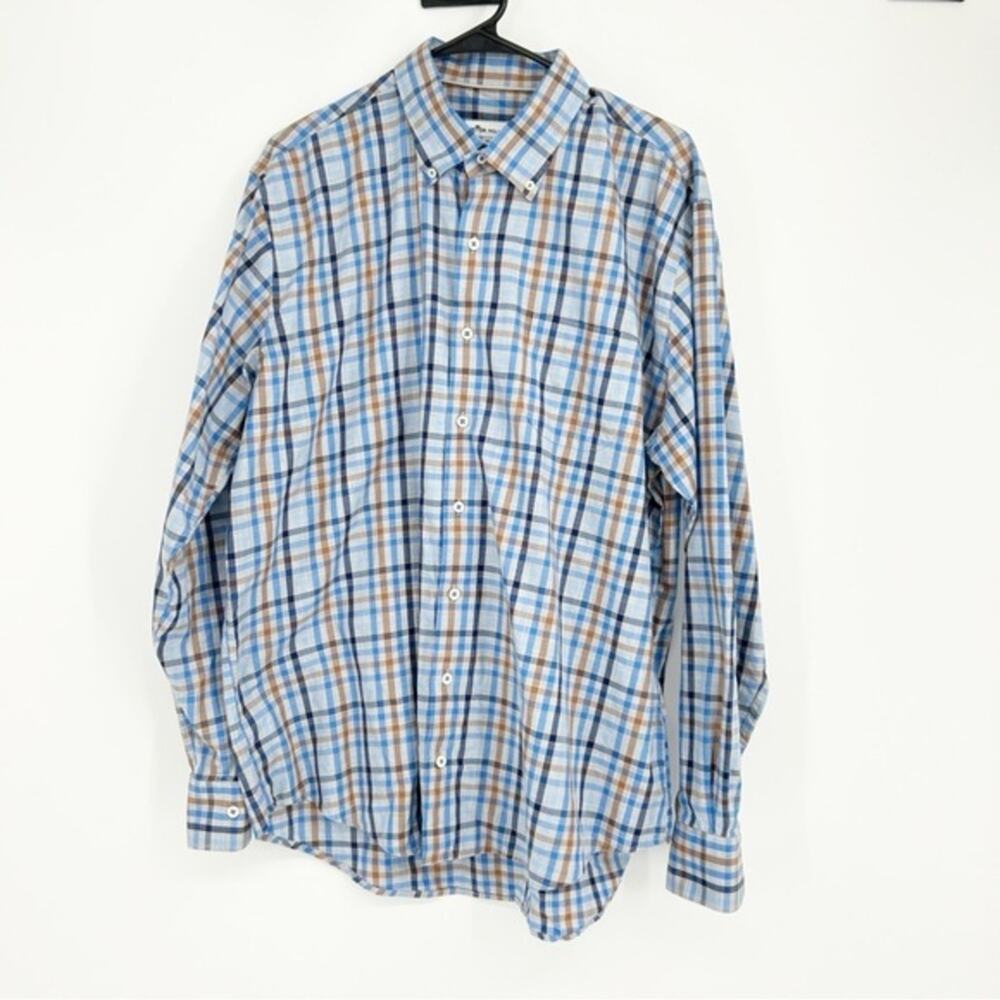 Peter Millar Blue and Brown Button Down Shirt Size XL‎ Business Casual Preppy